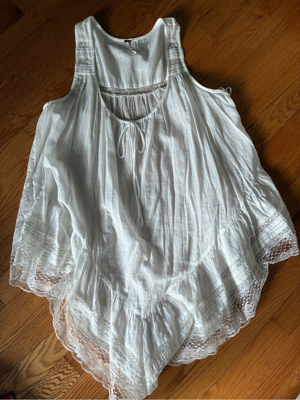 Free People White Lace-Trim Sleeveless Peasant Tank